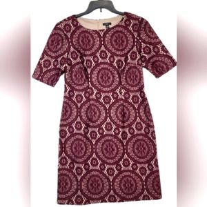 R & K EUC Women's Career / Formal Dress, Sz 12, Maroon Lace/Cream Lining